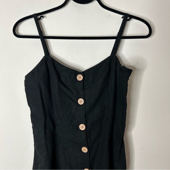 Urban Outfitters Mini Dress Buttons Linen Blend Black Strappy Back Size Small - Picture 5 of 13